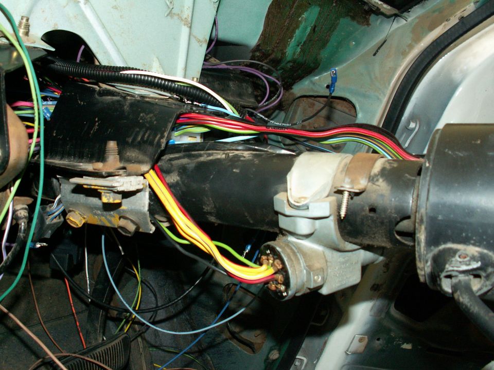 old wiring down steering column now in new connectors and attached to harness