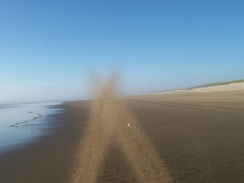 1994 Ford F-150 - A vehicle kicks up a large spray of sand while driving on a beach.