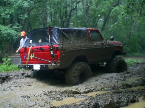 1979 Ford Bronco - stuck... cant see the mud up the floor boards on the other side.... took 4 trucks and a jeep to get stuck until they finally winched my ass…