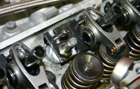 1993 Ford Mustang - Detailed view of the internal engine components, focusing on the valve train mechanism.