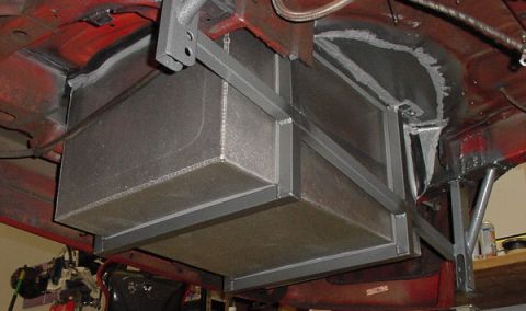 1993 Ford Mustang - Custom fuel tank installation visible from underneath the vehicle.