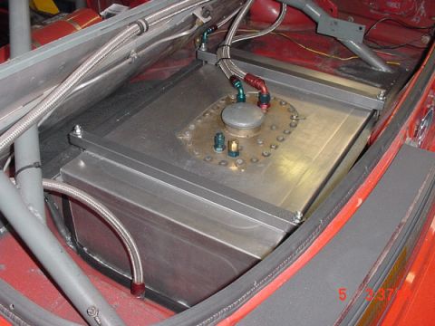 1993 Ford Mustang - Custom fuel cell installation with braided fuel lines and fittings.