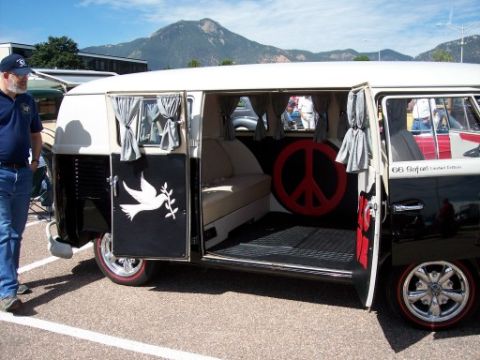 1972 Ford Ranchero - Customized 1966 Volkswagen Type 2 van interior features peace and dove artwork.