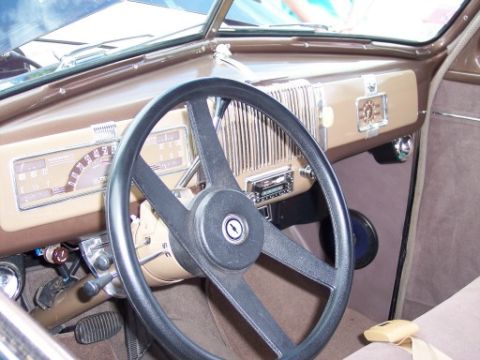 1972 Ford Ranchero - Interior view of a vintage car dashboard, likely from the 1940s, showing the steering wheel and instrumentation.