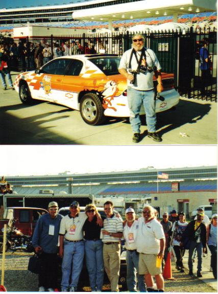 1972 Ford Ranchero - A man poses with a decorated car at a race track, with a crowd in the background.