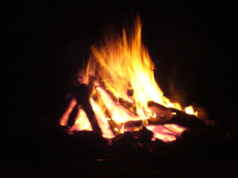 1991 Ford Probe - A campfire burns brightly at night, with logs visible within the flames. The Supermotors.net logo is in the lower right corner.