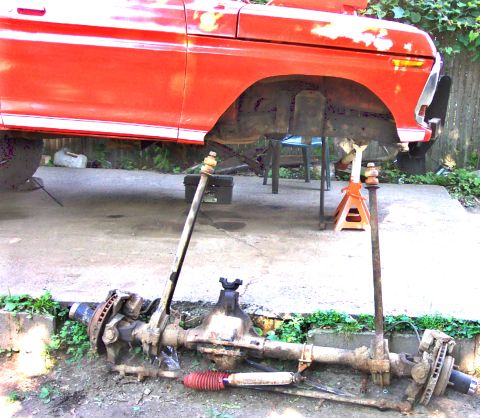 1978 Ford Bronco - Front axle assembly removed from a 1978 Ford Bronco for service.