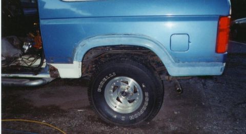 1983 Ford Bronco - Left side with metal from donor pickup bed.