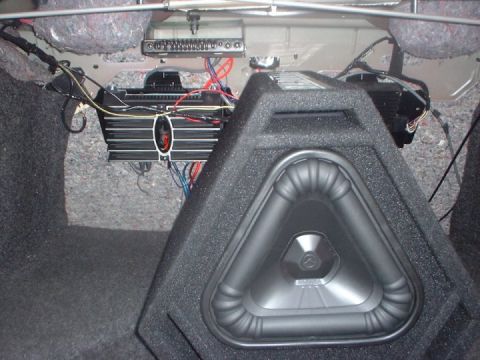 1993 Ford Taurus - Bazooka 10" tri-port sub, rockford sub amp, and pioneer sub EQ.