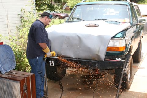 1990 Ford Bronco - Grinding down stubs from the old stinger.