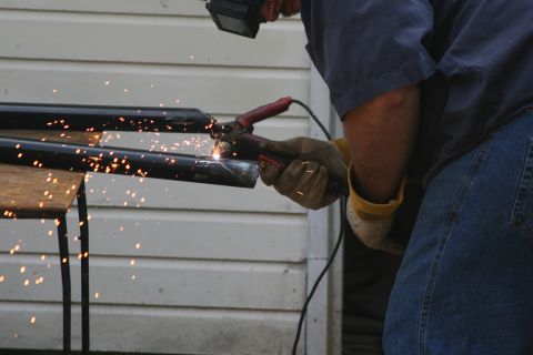 1990 Ford Bronco - Plasma cutting the bevels on the stinger ends.