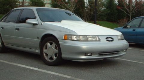 1993 Ford Taurus - new fiberglass cowl hood and resurfaced repainted smoothed front bumper cover.