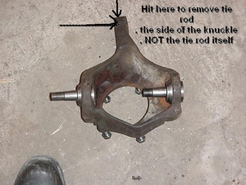 1992 Ford Bronco - This image shows a steering knuckle with instructions on how to remove a tie rod.