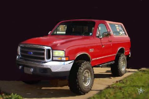 1989 Ford Bronco - This red Ford Bronco appears to be from the 1992-1996 generation, not a 1989 model.