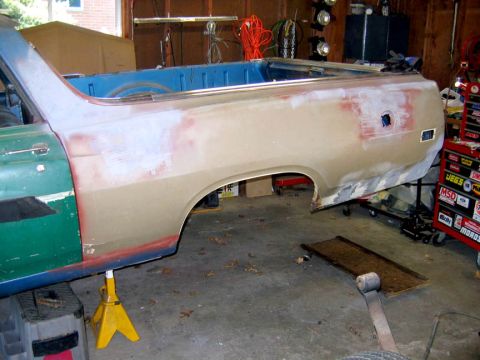 1971 Ford Ranchero - This Ford Ranchero is undergoing bodywork in a garage.