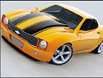 1990 Ford Bronco - This custom car features a vibrant yellow paint job accented by bold black racing stripes and aftermarket wheels.
