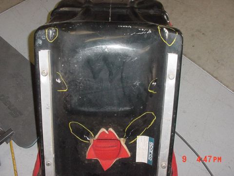 1993 Ford Mustang - Bottom of a racing seat, likely aftermarket, with Sparco branding visible.