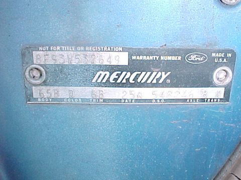 1968 Mercury Cougar - Here is the original door data tag. It was not removed during the restoration. I threatened the painter with bodily harm if it was damaged…