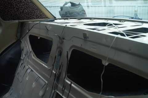 1985 Ford Crown Victoria LTD - The interior of a 1985 Ford Crown Victoria LTD is visible, stripped down for custom work.