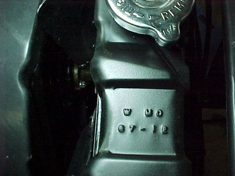 1968 Mercury Cougar - The original radiator was recored. Note the date stamping in the top takn 67 - 12 i.e. December 1967. The car was assembled in January 1968.