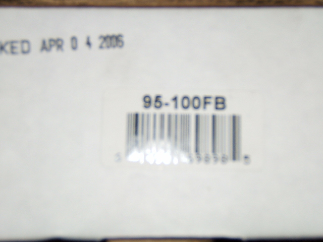 Label with text 'PACKED APR 04 2006' and barcode with number '95-100FB'