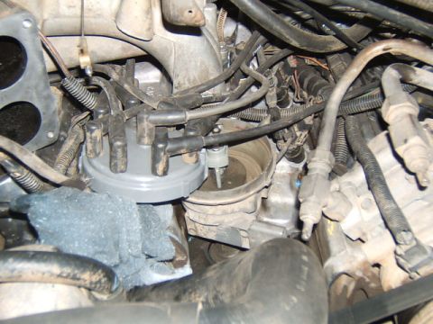 1988 Ford Bronco - Close-up view of an engine's distributor cap and associated wiring.