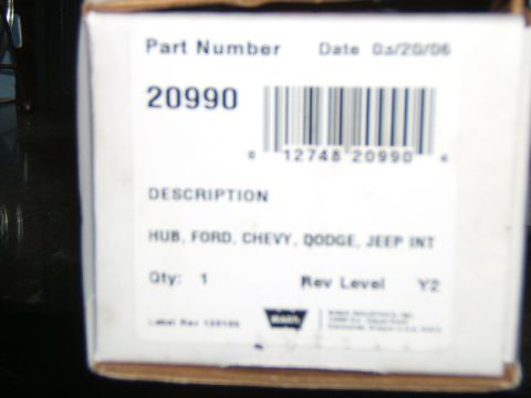 1988 Ford Bronco - Box for part number 20990, a hub compatible with Ford, Chevy, Dodge, and Jeep vehicles.