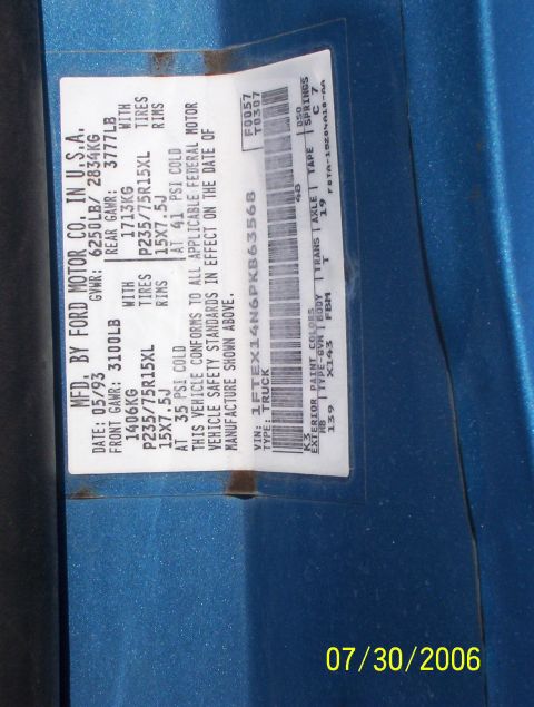 1993 Ford F-150 - door ID. sticker (2)