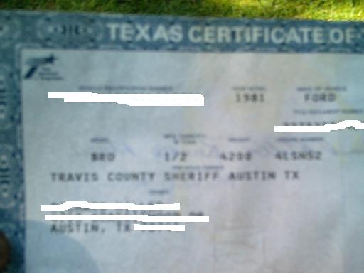 Texas Certificate of Title from 1981