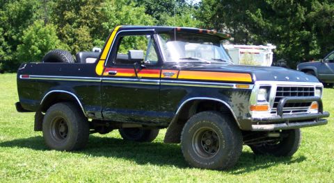 1978 Ford Bronco - This 1978 Ford Bronco is parked on a grassy area with trees in the background.