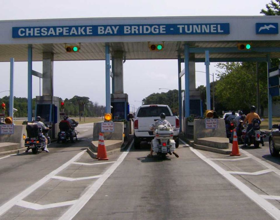 Motorcycles at Chesapeake Bay Bridge-Tunnel toll plaza