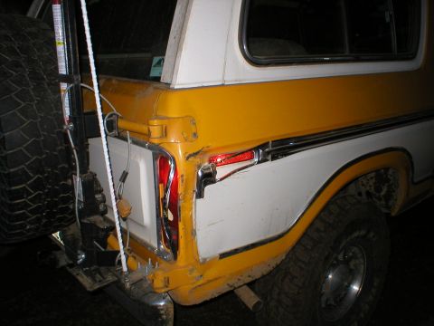 1978 Ford Bronco - The rear of a 1978 Ford Bronco shows its two-tone paint scheme and spare tire.