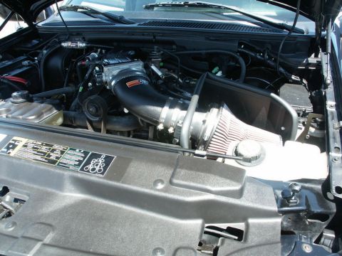 2001 Mercury Grand Marquis - Engine bay features a K&N air intake system and a supercharger, suggesting performance modifications.