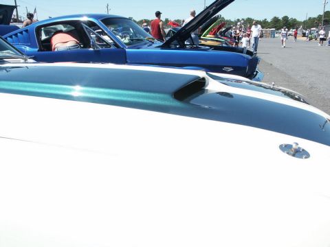 2001 Mercury Grand Marquis - Cars are lined up with hoods open at an outdoor car show on a sunny day.