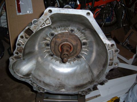 1985 Ford Bronco II - Close-up view of the interior of a transmission bell housing, showing the splined shaft.