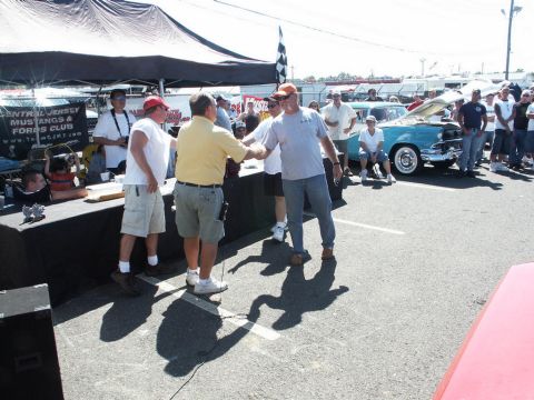 2001 Mercury Grand Marquis - Car show event with attendees and a classic turquoise 1955 Ford Fairlane on display.