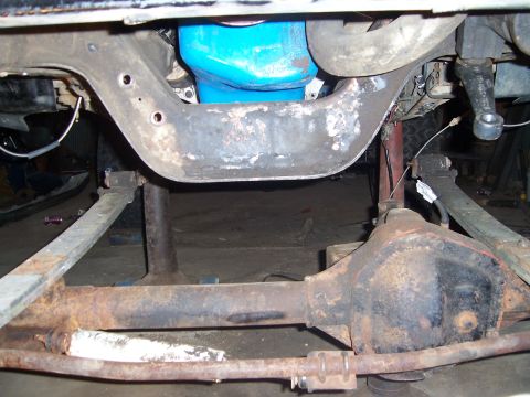 1983 Ford Bronco - Close-up view of the undercarriage, focusing on the drivetrain components.