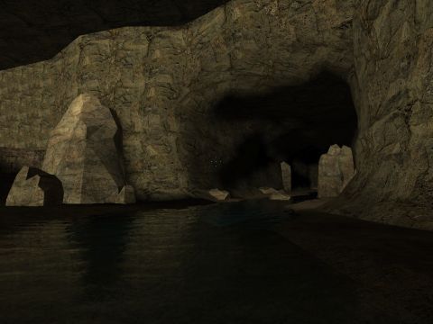 1969 Ford Mustang - Interior of a cave with water at the bottom and rock formations. The Supermotors.net logo is visible in the lower right corner.