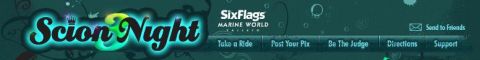 1993 Ford Taurus - Six Flags Marine World logo and website navigation elements are visible.