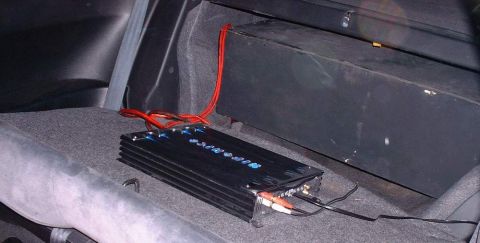 2006 Ford E350 - Back of James' Civic with the HiFonics Brutus amp and view of the box.