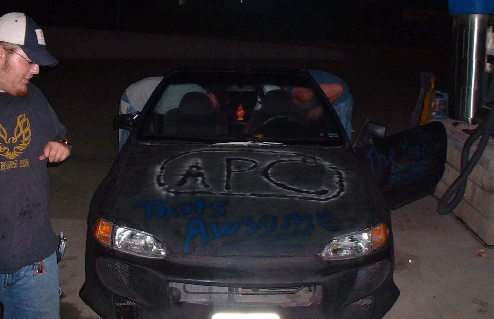 APC! That's Awesome! Cleaning glass out of the Civic.