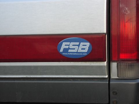 1979 Ford Bronco - FSB sticker on a Ford Bronco rear panel. The website on the sticker is www.fullsizebronco.com.