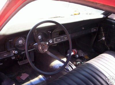 1973 Ford Ranchero - Interior view of a 1973 Ford Ranchero, the dashboard and seats.