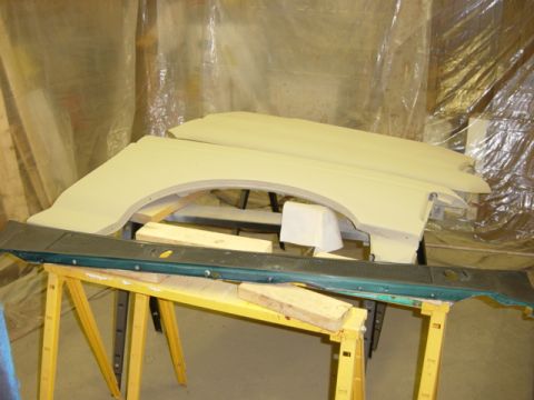 1991 Ford Bronco - Aaaaaand paint on the fenders. Cowl is still waiting on paint.