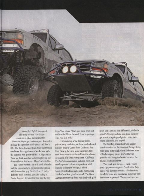 1984 Ford Bronco - Modified Ford Broncos tackle rough terrain, one with a custom bumper and lights.