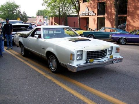 1972 Ford Ranchero - This white Ford Ranchero has a distinctive grille and quad headlights, suggesting a later model year than claimed.