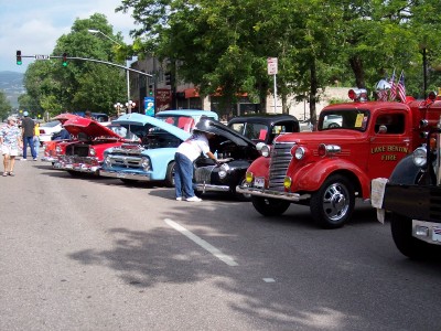1972 Ford Ranchero - Vintage vehicles on display, including a red fire truck with 'Lake Benton Fire' text.