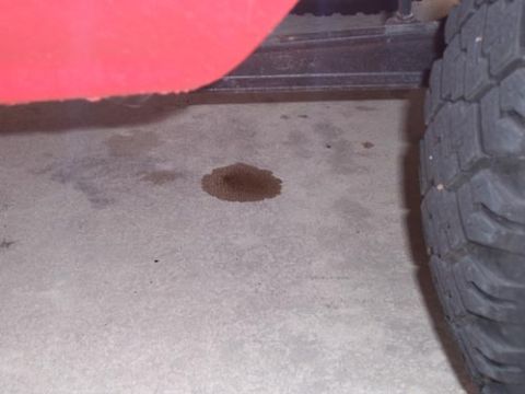 1978 Ford Bronco - Oil stain on concrete floor next to a tire, with Supermotors.net logo in the corner.