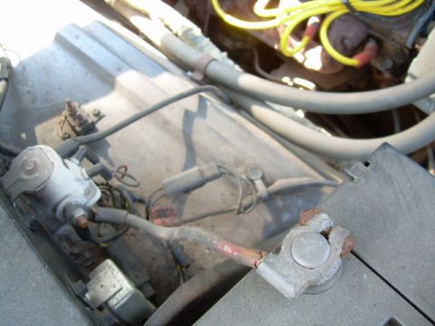 1971 Ford F-100 - Corroded battery terminals and wiring are visible in the engine bay.