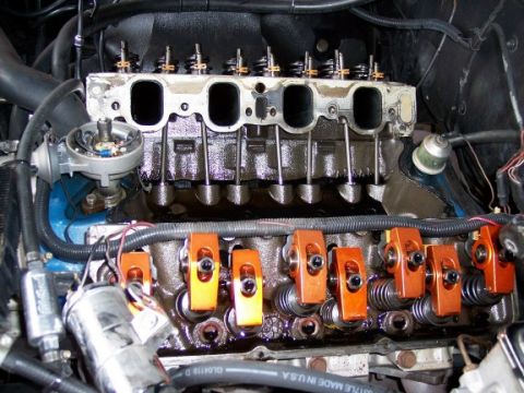 1972 Ford Ranchero - The engine's valve train components are exposed, showing the rocker arms and springs.